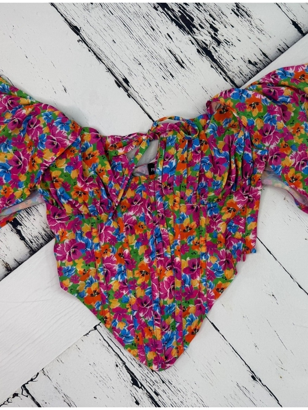 Pretty Little Thing Y2K Penelope Floral Ruched Corset Halter Crop Top Women XS